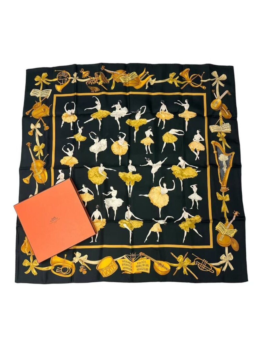 Hermes Carre 90 Silk Scarf la Danse la Dance Ballerina Black